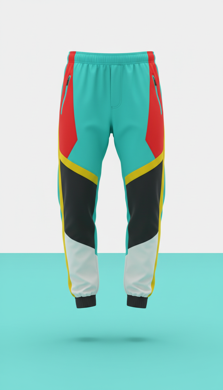 Neon Teal Technical Joggers with Color Blocking